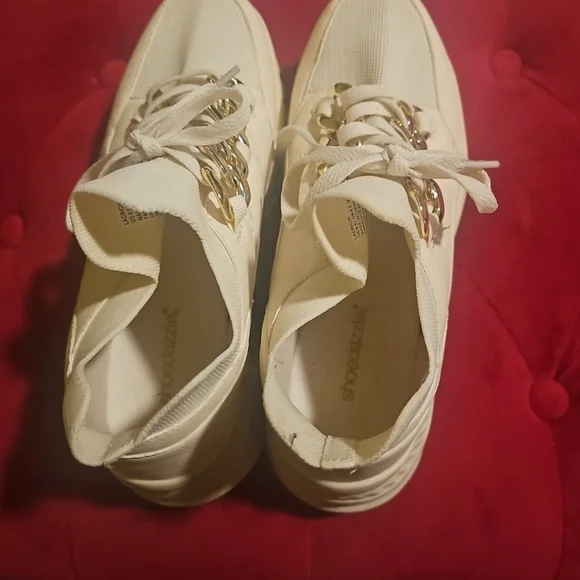 Shoedazzle Womens Sz 8.5 Lacricia Chunky Sole Modern Sneakers Bone  Gold Accents - Picture 8 of 12